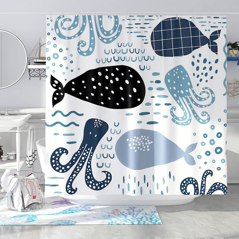 DESIHOM Ocean Shower Curtain Kids Nautical Shower Curtain Cartoon Whale Octopus Shower Curtain Sea Animal Shower Curtain Funny Underwater Shower Curtain 62x72 Inch Multi - NewNest Australia