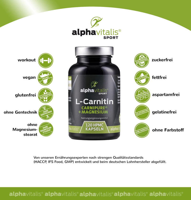 L-Carnitine Carnipure Capsules High Dose 3000 Mg Made From Premium Raw Materials + Magnesium Citrate - Vegan And Stearate Free From Alphavitalis - 120 Capsules - NewNest Australia
