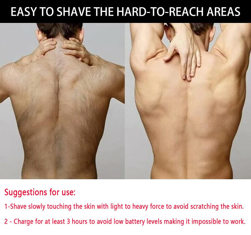 QGUQSSL Back Hair Shaver, Men's Electric Back Shaver Cordless Shaver Body Shaver Foldable with 2 Clips - NewNest Australia