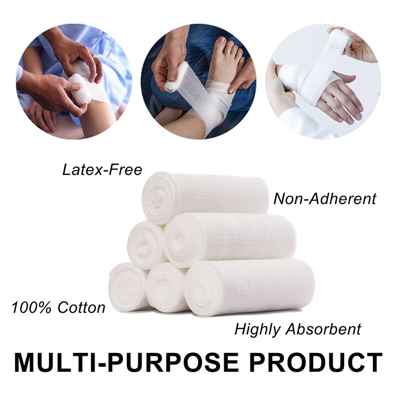 Conforming Bandage, 24 Pack Gauze Bandage Rolls with Bonus 3 x Medical Tape (4” x 5 Yards Stretched) 24 gauze +3 Tape - NewNest Australia