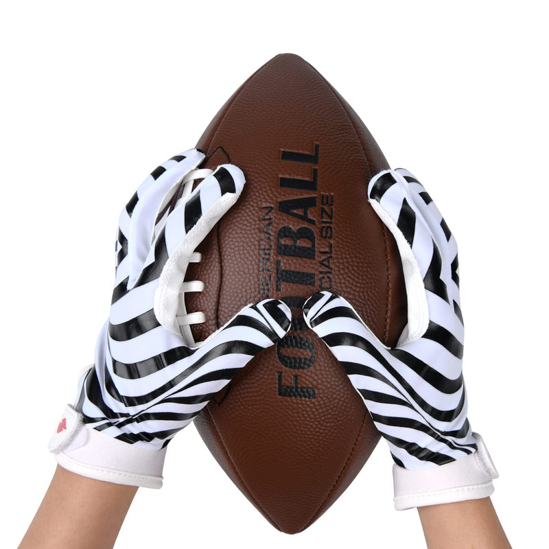 RSPGO Kids Football Gloves Youth Enhanced Grip Silicone Wide Receiver Gloves Dynamic Zebra Stripes Youth XS/S(5.5in-6in) - NewNest Australia
