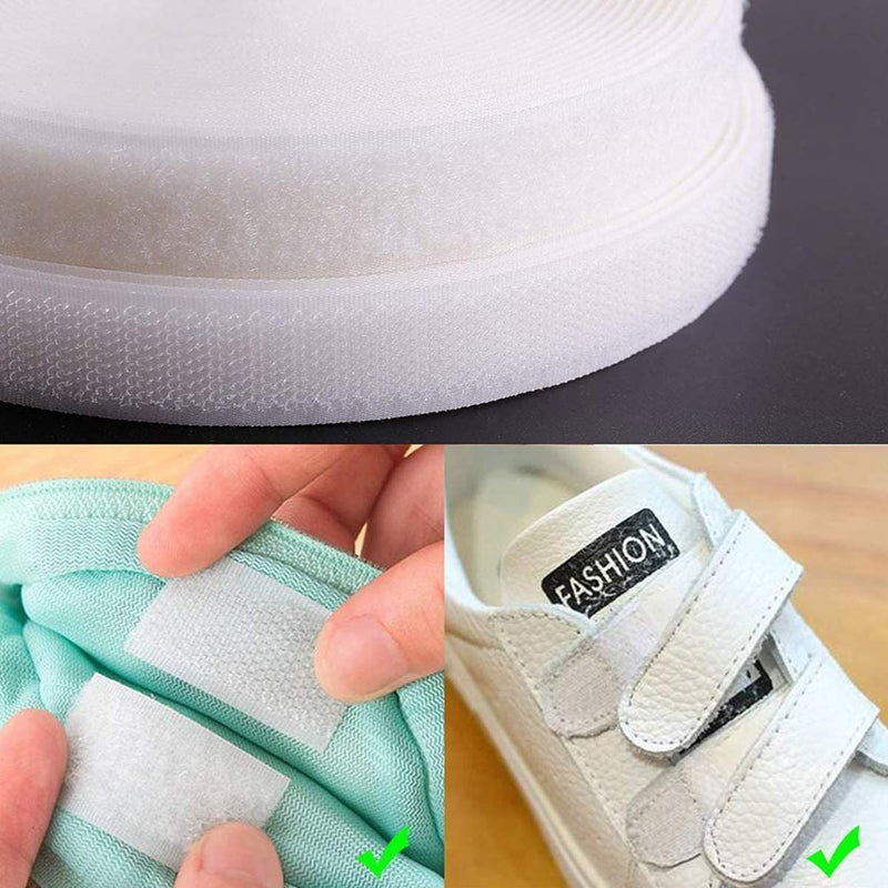 HANFINEE 3/4 Inch Width Sew on Hook and Loop Tape, Non-Adhesive Sticky Back Nylon Fabric Fastener Interlocking Tape for Sewing Crafts DIY,Clothes,Shoes (White,37ft) 3/4in x 37ft White - NewNest Australia