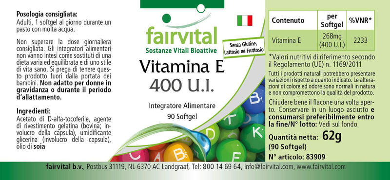 Fairvital | Vitamin E capsules 400 IU - HIGH DOSE - 90 softgels - antioxidant - NewNest Australia