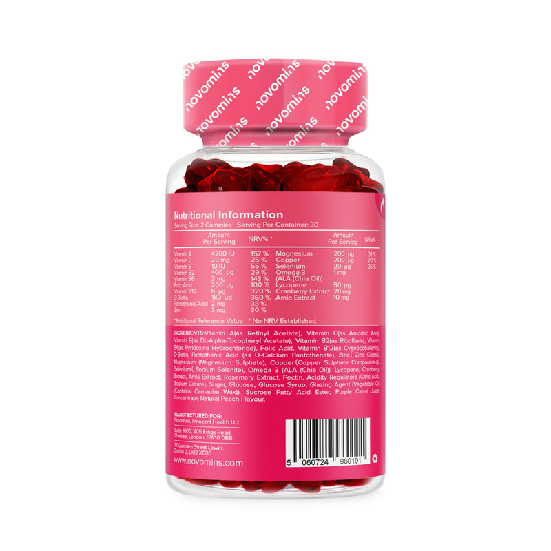 Multivitamin Gummies - 17 Essential Multi Vitamins – Chewable Gummy Vitamins - 1 Month Supply - Vegan – Peach - for Women & Men – Multivitamin Gummies by Novomins - NewNest Australia