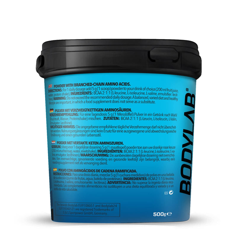 Bodylab24 Bcaa Powder 500 G, Bcaa Powder High Dosage, Leucine, Isoleucine And Valine In The Ratio 2:1:1, Branch-Chain Amino Acids, Ideal For Mixing To A Protein Shake Or Water, Neutral In Taste - NewNest Australia