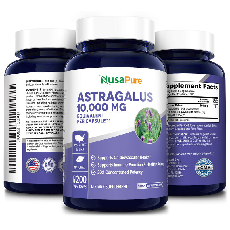 Astragalus 10000 mg Per Caps 200 Veggie Capsules (Vegetarian, Non-GMO & Gluten-Free) Max Strength - NewNest Australia