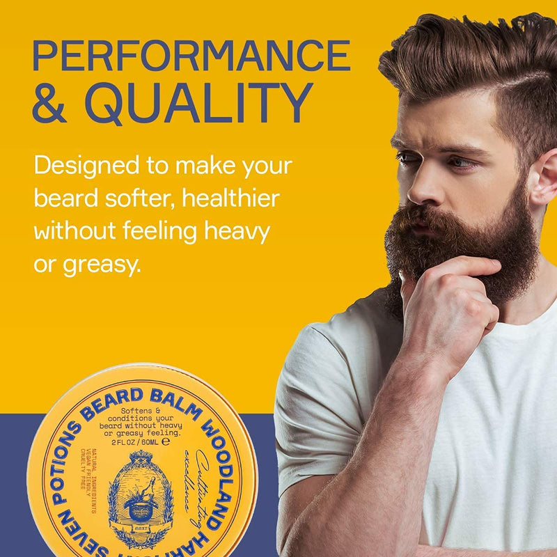 Seven Potions Beard Balm for Men — Conditioning Beard Softener to Nourish Skin, Facial Hair, and Stop Beard Itch — All-Natural, Vegan, Cruelty Free — Woodland Harmony (60ml) Coconut - NewNest Australia