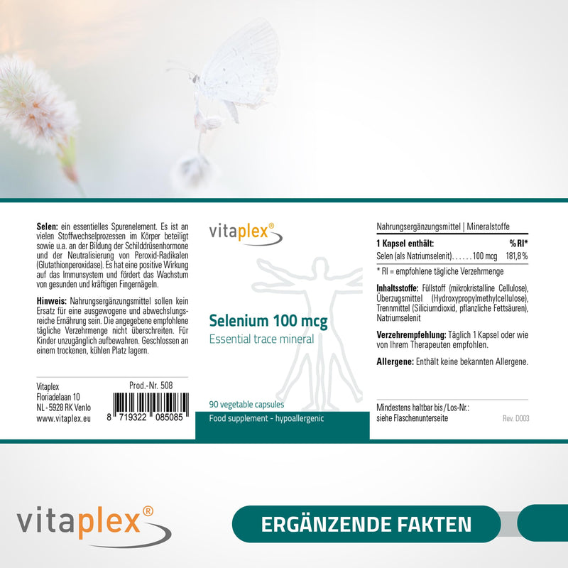 Vitaplex Selenium capsules high dosage (100 mcg, 90 tablets) - Natural and bioavailable selenium antioxidants - Sodium selenite complex capsules - GMO-free, hypoallergenic, vegan - NewNest Australia