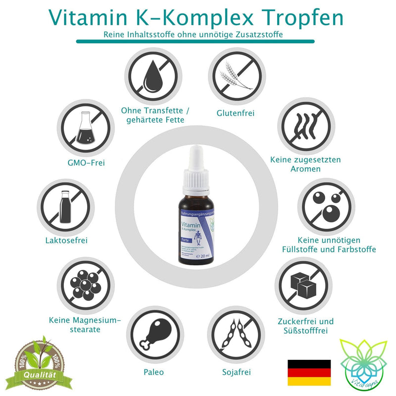 VITARAGNA Vitamin K2 Forte drops liquid, K1 and K2 K complex - Menaquinone MK7, high-dose liquid dissolved in MCT oil and bioactive MK-7 form, 20 ml - NewNest Australia