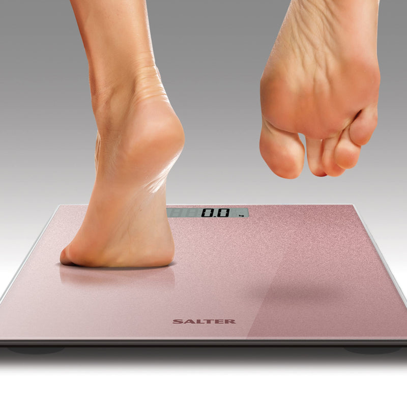Salter 9037 Rggl3R Digital Bathroom Scales - Electronic Body Weight Scale, Tempered Glass Platform, Easy To Read, Instant Weight Measurement, 180 Kg Capacity, Rose Gold Glitter - NewNest Australia