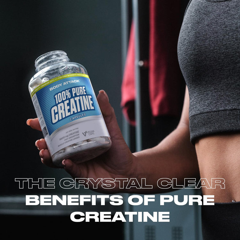 Body Attack 100% Pure Creatine - 600 capsules - Made in Germany - high-quality microfine creatine monohydrate - high-dose creatine capsules for practical use - before or after training 600 pieces (pack of 1) - NewNest Australia