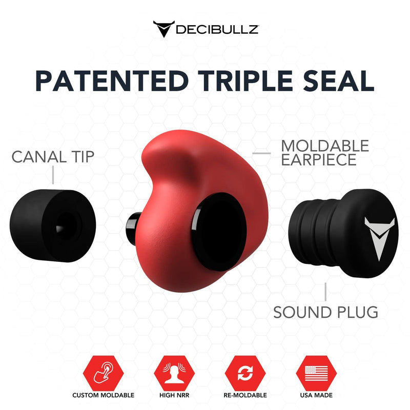 Decibullz - Custom Molded Earplugs, 31dB Highest NRR, Comfortable Hearing Protection for Shooting, Travel, Work and Concerts Red - NewNest Australia