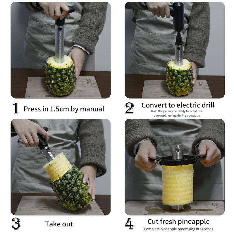 Newness Pineapple Corer Cutter, [Upgraded, Electric & Manual] Stainless Steel Fruit Pineapple Slicer with Electric Drill Accessory [Easier & Faster], Durable Pineapple Core Remover Kitchen Tool - NewNest Australia