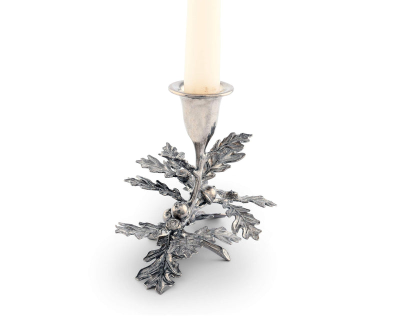 NewNest Australia - Vagabond House Pewter Metal Oak Leaf Candlestick Holder - 1 Taper 4" Wide x 5" Tall 