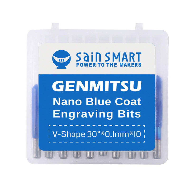 SainSmart Genmitsu 10Pcs Nano Blue Coat Engraving Bits, 30 Degree 0.1mm Tip 1/8" Shank Conical V-Bit - NewNest Australia