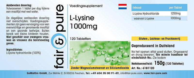 Fair & Pure® - L-Lysine tablets - 1000mg - high dosage - vegan - 120 tablets - NewNest Australia