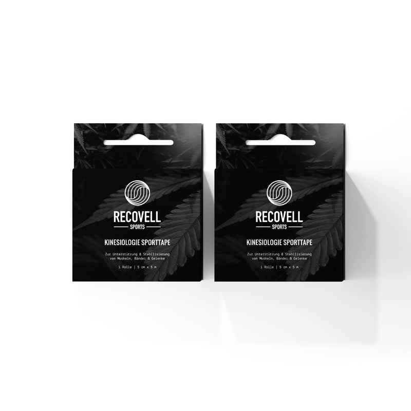 Recovell Kinesiology Sports Tape 2 Rolls Black 5 Cm X 5 M For Support And Stabilization I Waterproof Tape For Muscle Tapes And Joints I Tape Self-Adhesive I Elastic Tape - NewNest Australia