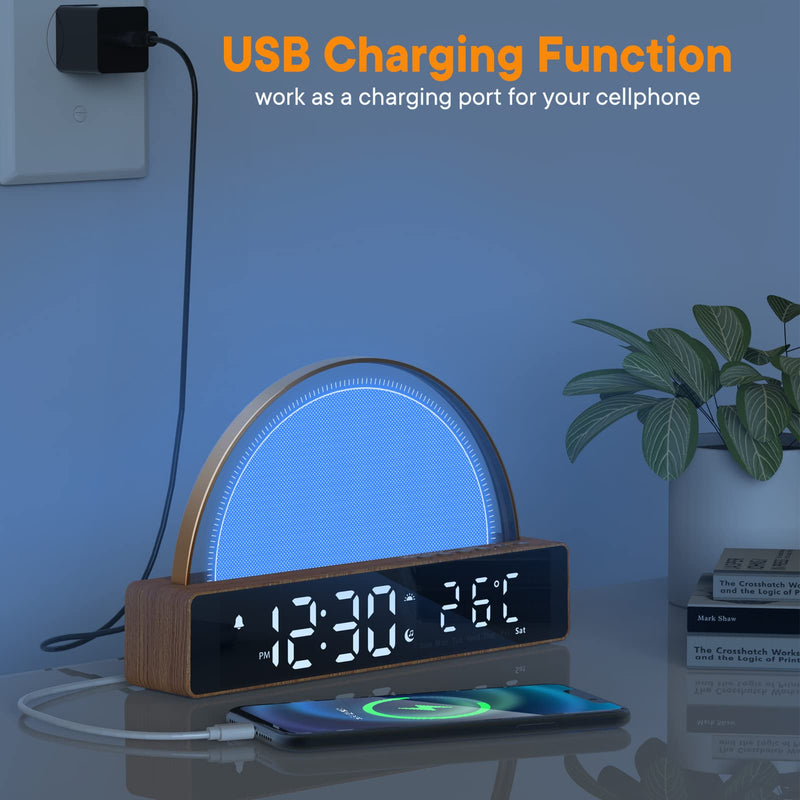 Sunrise Alarm Clock, Wake Up Light with Sunrise Simulation, White Noise Machine, Touch Control Bedside Lamps Dimmable Multicolor Night Light, 10 Nature Sounds, Snooze/Timer/Temperature Display Wooden - NewNest Australia