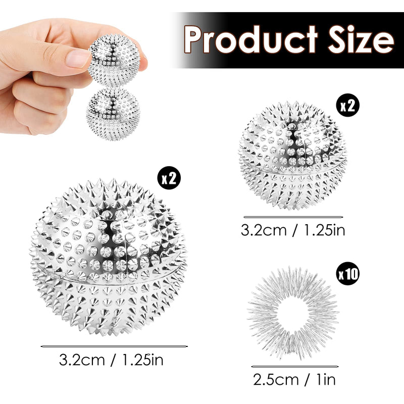 Pack Of 4 Acupressure Ball With 10 Pieces Acupressure Ring Finger, Skills Ring Acupressure Rings Magnetic Spiked Massage Ball Metal Small Skills Borderline Set Hedgehog Balls Massage Rings For Stress Relief Silver - NewNest Australia
