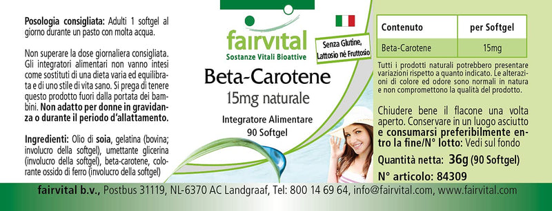 Fairvital | Beta carotene 25,000 IU - 15mg per capsule - HIGH DOSE - Provitamin A - 90 softgels - NewNest Australia