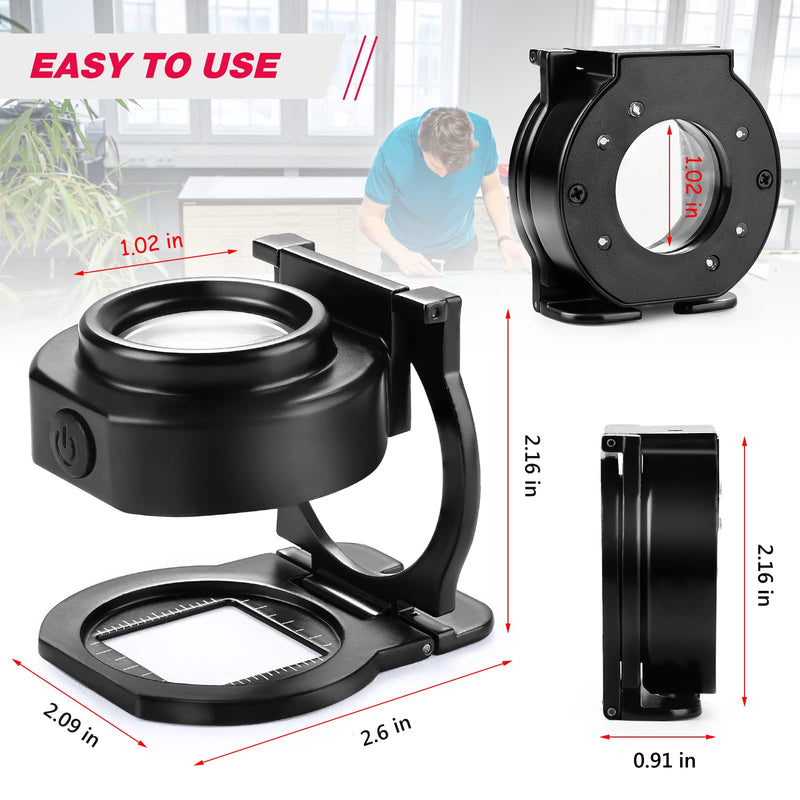25X Loupe Magnifier with 6 Light, USB Rechargeable Three-Folding Desktop Portable Metal Eye Loupe Scale Sewing Magnifing Glass for Textile Optical Jewelry Tool Coins Currency - NewNest Australia