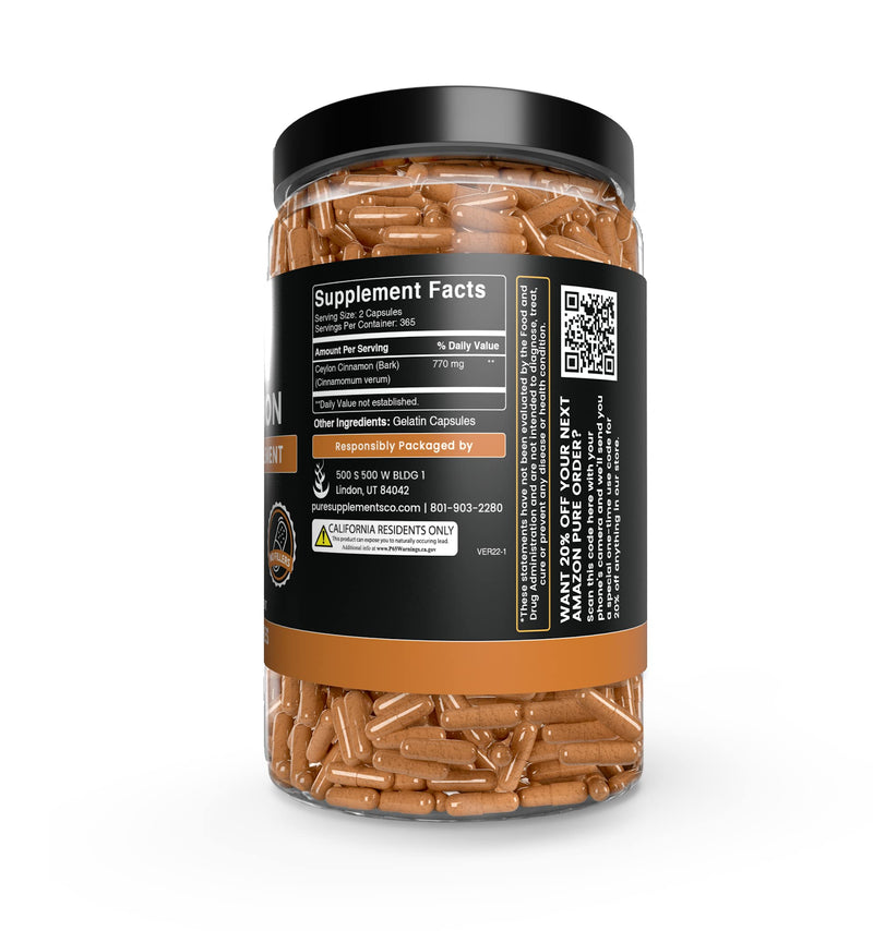 Pure Ceylon Cinnamon (730 Capsules) 100% Pure, No Fillers, Made in USA, Lab-Tested - NewNest Australia