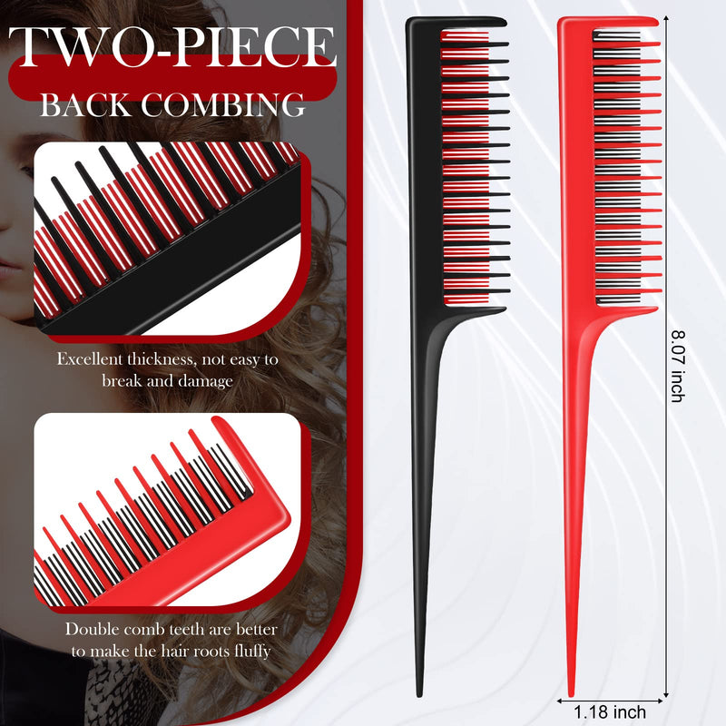 Patelai 2 Pieces Hairdressing Back Combing Triple Teasing Comb Rat Tail Comb Back Combing Hair Root Teasing, Adding Volume, Evening Styling, Black and Red - NewNest Australia