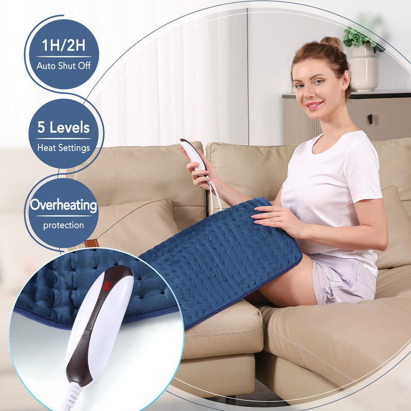 Heating pad with automatic switch-off, electric heat pad 50 x 60cm for back, shoulder, neck and temperature setting in 5 quick heating technology overheating protection - NewNest Australia
