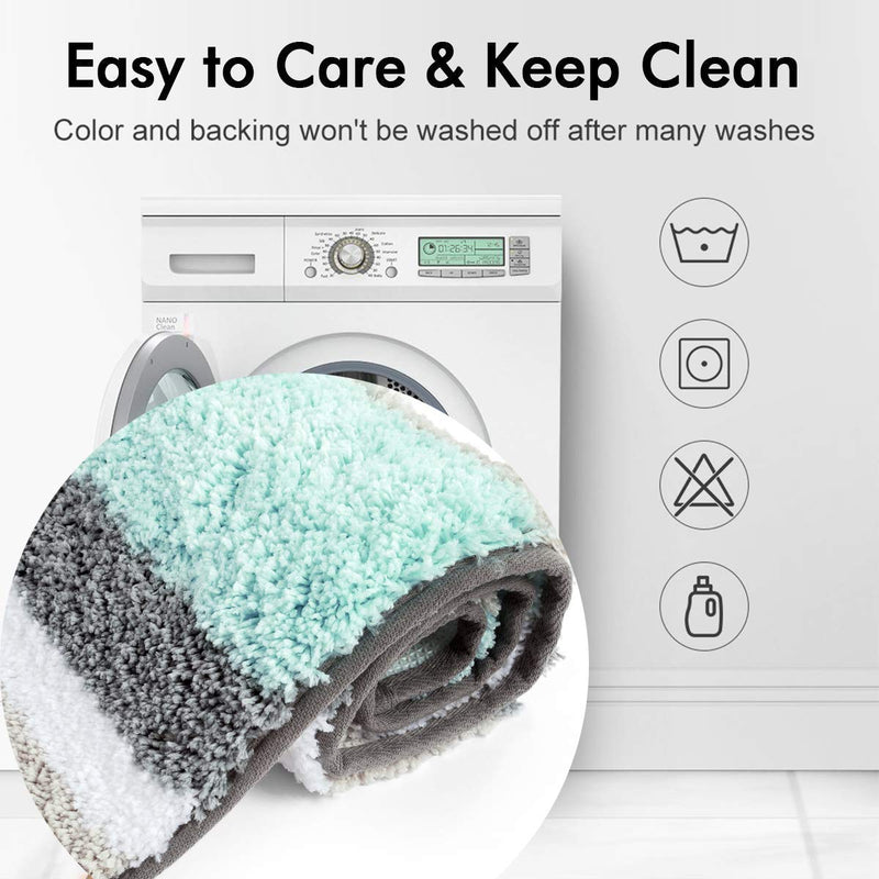 NewNest Australia - HEBE Non-Slip Bathroom Rug Mat Shag Microfiber Shower Bath Rug Absorbent Bath Mat for Bathroom Machine Washable 18"x26" 18"×26" Mint Green/Grey 