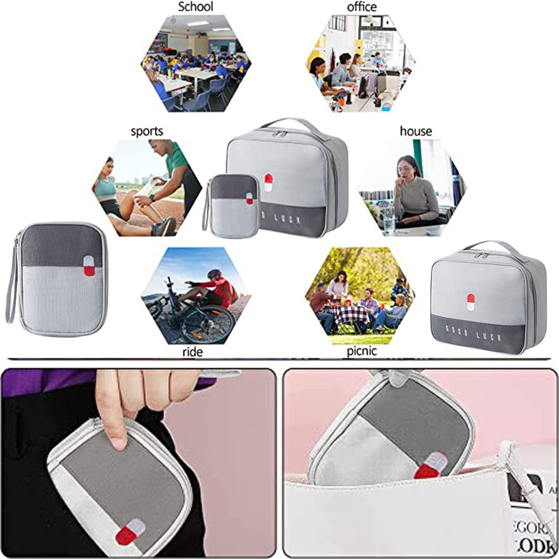 Pack Of 2 Portable Medicine Travel Bag, Medical Bag, Emergency Bag, Empty Medical Emergency Bag, Medication Bag, Waterproof, Double Layer Design, For Home Office Travel (Grey), Gray - NewNest Australia
