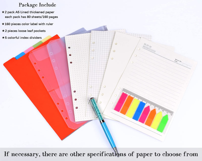 A5 Refill Paper Lined, 6 Ring Planner Binder Inserts - 2Pack Prevent Bleeding 100gsm Thickened Paper with Binder Pockets & Index Tab for 6 Hole Refillable Journal Notebook Agenda - NewNest Australia
