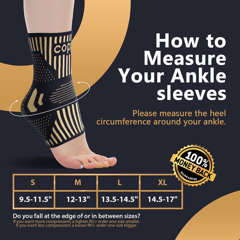 Copper Ankle Brace Support for Men & Women (Pair), Best Ankle Compression Sleeve Socks for Plantar Fasciitis, Sprained Ankle, Achilles Tendon, Pain Relief, Recovery, Sports Medium (Pack of 2) - NewNest Australia