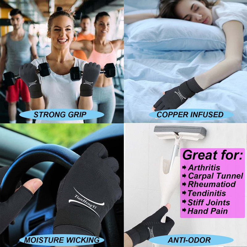2 Pairs Fingerless Arthritis Gloves for Women, Copper Compression Gloves for Men with Adjustable Wrist Strap, Carpal Tunnel Small/Medium - NewNest Australia