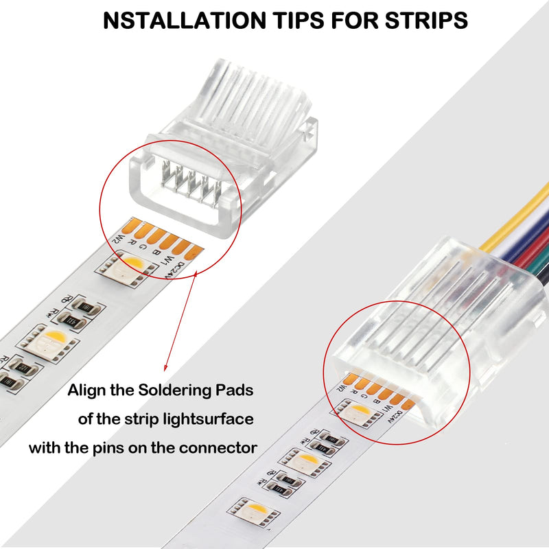 10 Packs 6 Pin 12 mm Solderless LED Strip Connector, Transparent Track Lighting Connectors, Wire Strip Lights, 16.4 Feet LED Strip for LED Pin Connector - NewNest Australia