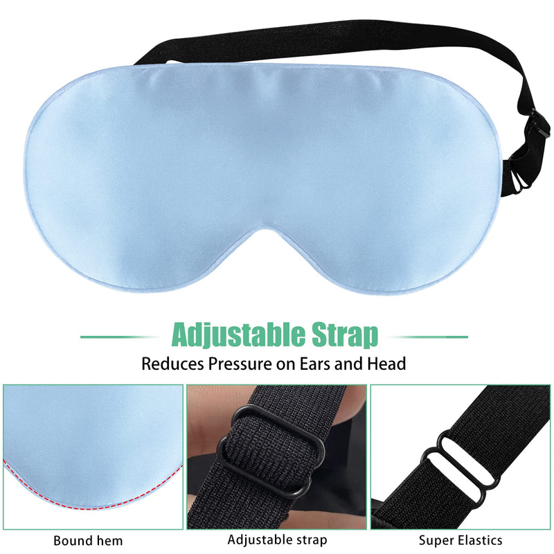 Silk Sleep Mask, 2 Packs 100% Real Natural Silk Eye Mask with Adjustable Straps Eye Sleep Mask, BeeVines Summer Travel Eye Sleep Sunscreen to Reduce Puffiness (Black & Pastel Blue) - NewNest Australia