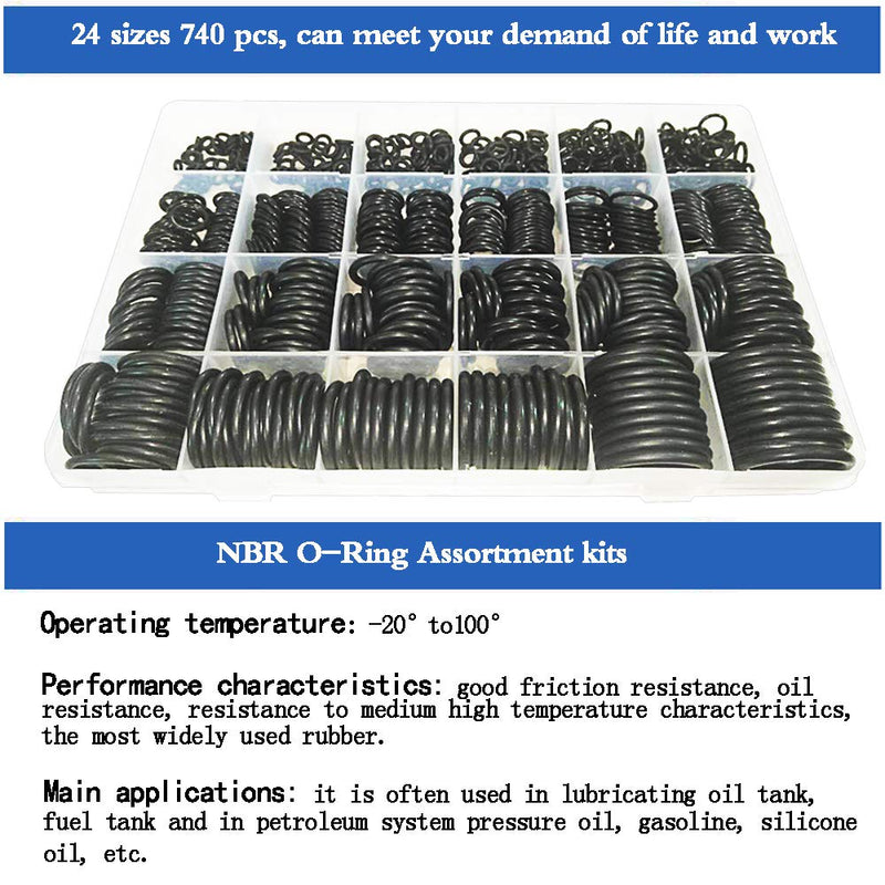 Rubber o Ring kit o Ring Assortment kit Set 24 Sizes 740pcs NBR o Ring Sealing Seal Assortment Set - NewNest Australia