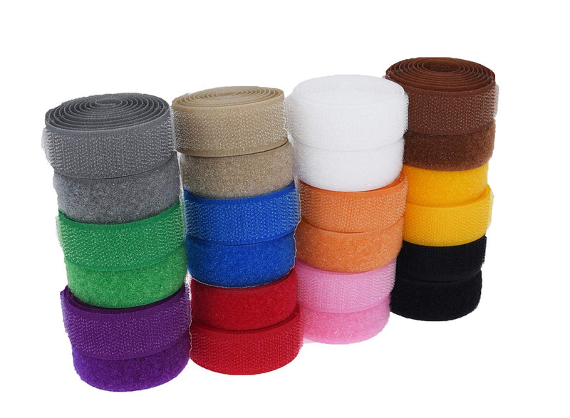 Filan 12 Colors 24 Yards Sew On Hook and Loop Tape Fastening Nylon Fabric Tape with Non-Adhesive for DIY Craft Interlocking Tape Sewing Fasteners (3/4'' Wide, 1 Yard Hook + 1 Yard Loop) for Each Color - NewNest Australia