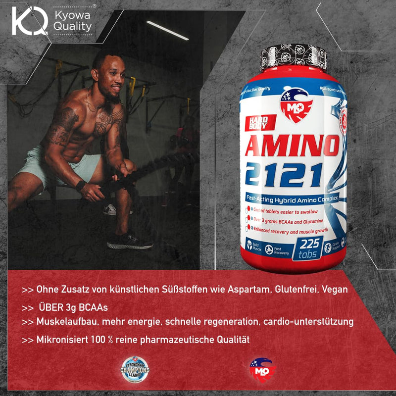 Mlo Amino 2121, 9 Essential Amino Acids Complex Tablets, Bcaa & Eaas, Leucine, Isoleucine, Valine, L-Glutamine Kyowa, High Dose, Vegan, Gluten-Free, Muscle Building, Laboratory Tested - 225 Tablets - NewNest Australia
