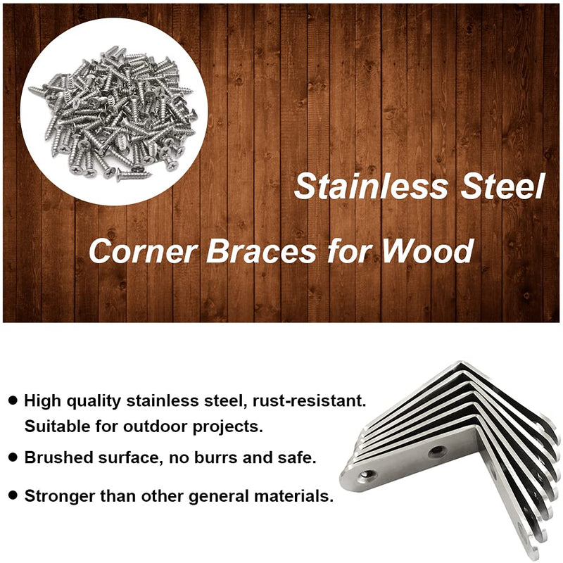 14 Pack L Bracket Corner Braces 2.5 Inch Stainless Steel Heavy Duty Shelf Bracket for Wood Shelves, Wall Hanging Support 90 Degree Joint Right Angle Brackets with Screws - NewNest Australia