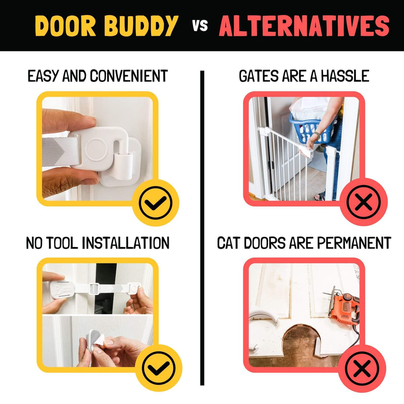 Door Buddy Child Proof Door Lock and Foam Baby Door Stopper. Baby Proofing Doors Made Simple with Easy to Use Hook and Latch. Keep Baby Out, Prevent Finger Pinch Injuries, and Allow Cats Easy Access. - NewNest Australia