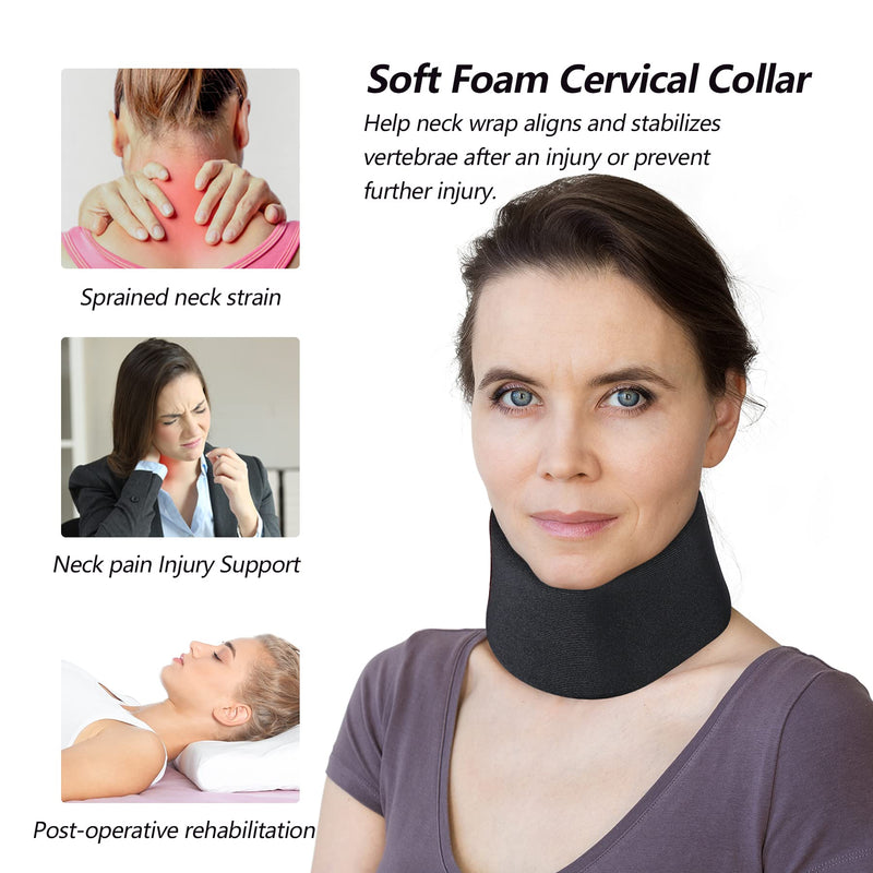 RESTCLOUD Soft Foam Neck Support Universal Neck Brace Adjustable Neck Support for Sleeping - Relieves Neck Pain (Black, 2.5" Deep Collar, L) L (2.5" High) Black - NewNest Australia