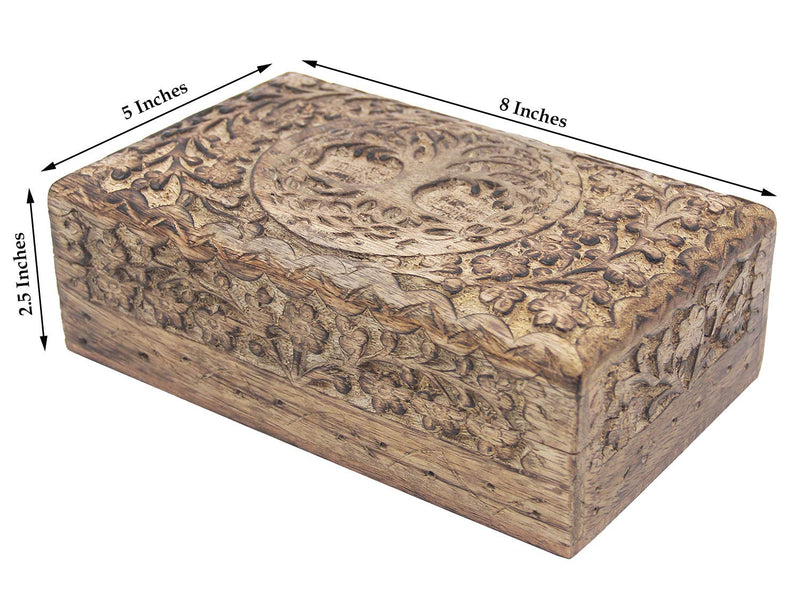 NewNest Australia - Hand Carved Tree of Life Wooden Box Keepsake Storage Multi Utility 8 X 5 Inches Natural 