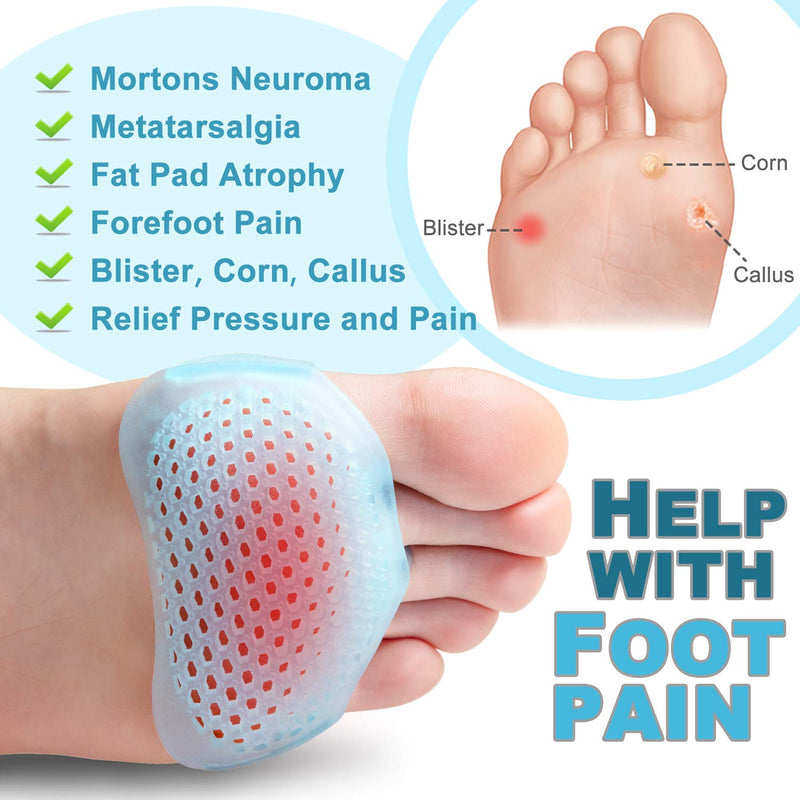 Bukihome Silicone Foot Pads, 8 Pieces Gel Forefoot Pads for Women and Men, Foot Pads, Bunion Metatarsal, Morton Neuroma Insoles for - Callus, Metatarsal Pain (Blue) Blue - NewNest Australia