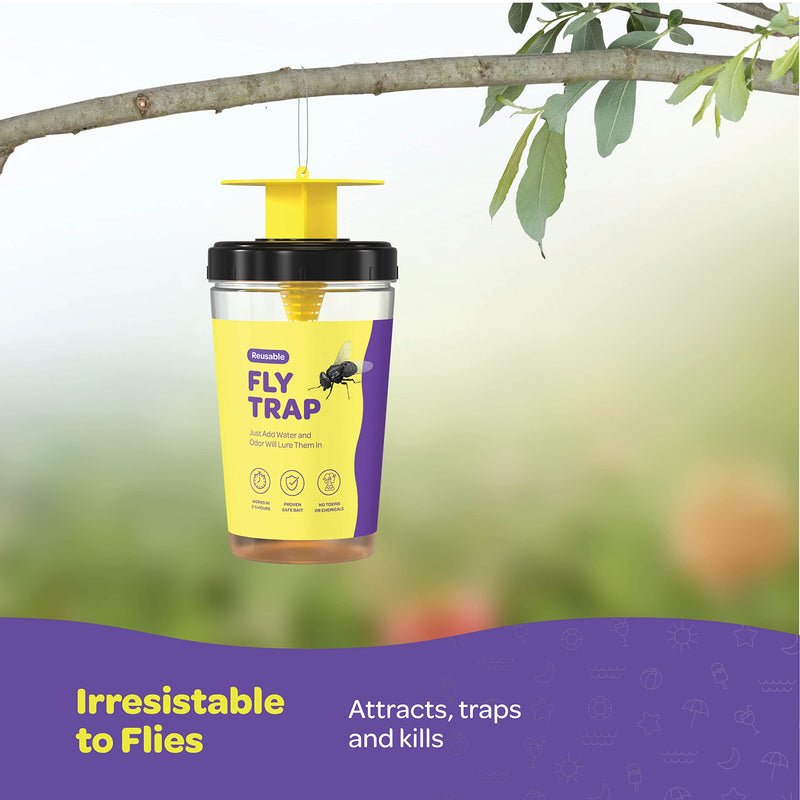 Outdoor Fly Trap [Set of 3] Fly Traps Outdoor with Dissolvable Non-Toxic Bait - Fly Repellent for Outdoor Use Only - Controls Flies for Patios, Barns, Ranches Etc. Hanging Fly Traps with Tie Included 3 Pack - NewNest Australia