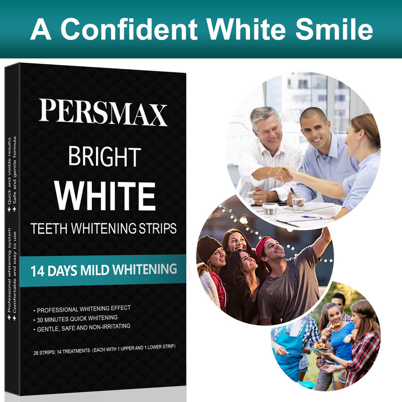PERSMAX Teeth Whitening Strips, Non-Sensitive Teeth Whitener for Tooth Whitening, Non-Slip Dental Whitener Professional Helps to Remove Smoking Coffee Wine Stain, 14 Treatments 28 Strips - NewNest Australia