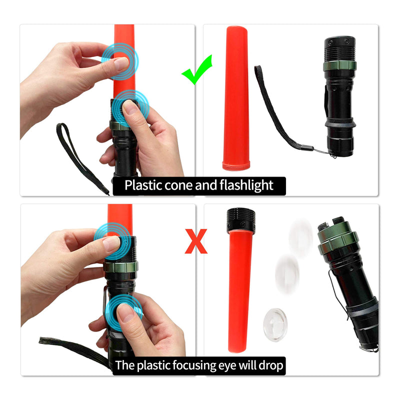 2 Pieces 16 inch Safety Traffic Control Wands Lights with Metallic Clip and Wrist Strap, for Parking Attendant, Traffic Directing Flashlight, Using 3 AAA Batteries (Not included) - NewNest Australia