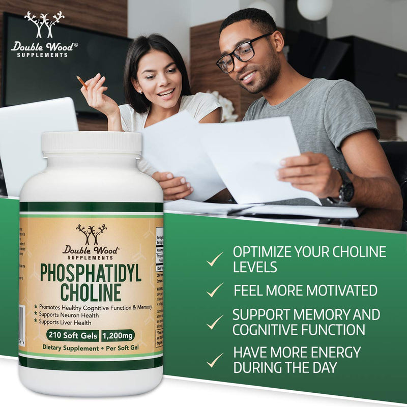 Phosphatidylcholine 1,200mg – 210 Softgels – Enhanced Version of Sunflower and Soy Lecithin - Non-GMO, Manufactured and Tested in The USA to Support Brain Health by Double Wood Supplements - NewNest Australia