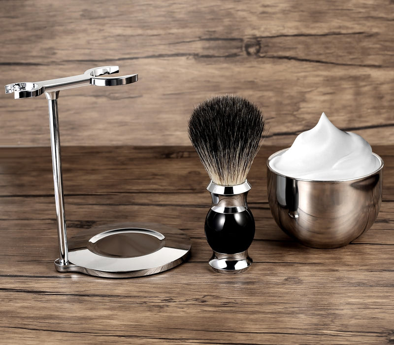 GRUTTI premium shaving brush set, safety razor stand, brush stand, shaving bowl and shaving brush made of imitation badger hair, gift shaving sets for men-black, shaving stand set for men silver-03 - NewNest Australia