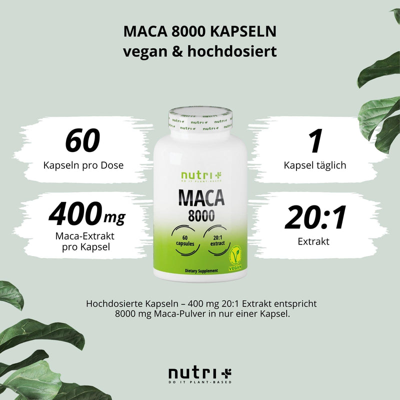 Maca Capsules Gold 8000 - Highly Dosed + Vegan - Original 20:1 Premium Extract (Root Powder) - 60 Macca Capsules - Laboratory Tested for Men & Women - NewNest Australia