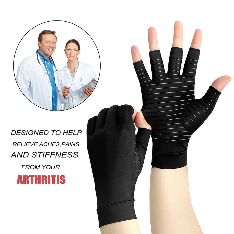 ITHW Copper Arthritis Compression Gloves Women Men Rheumatoid Arthritis Pain Relief Swelling Fingerless Compression Gloves for Computer Typing and Dailywork of Hands joint Support (S) Fingerless-Black Small (1 Pair) - NewNest Australia